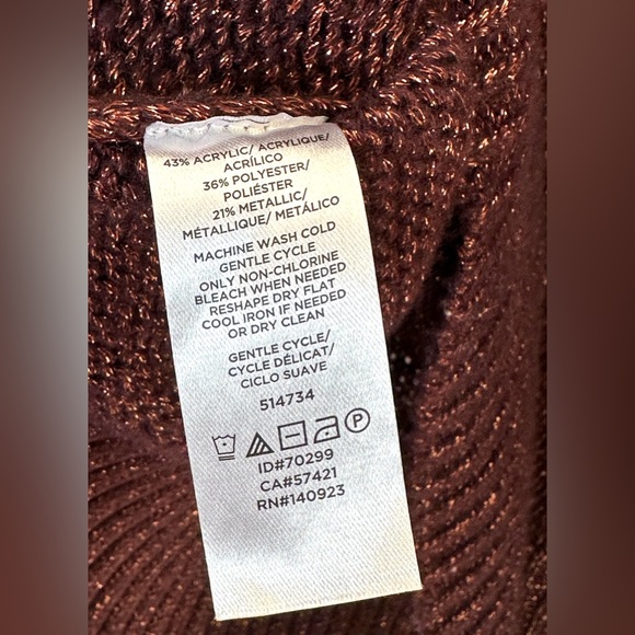 LOFT Sparkling Copper Gold Metallic V Neck Cozy Sweater-Size Large - Picture 4 of 8